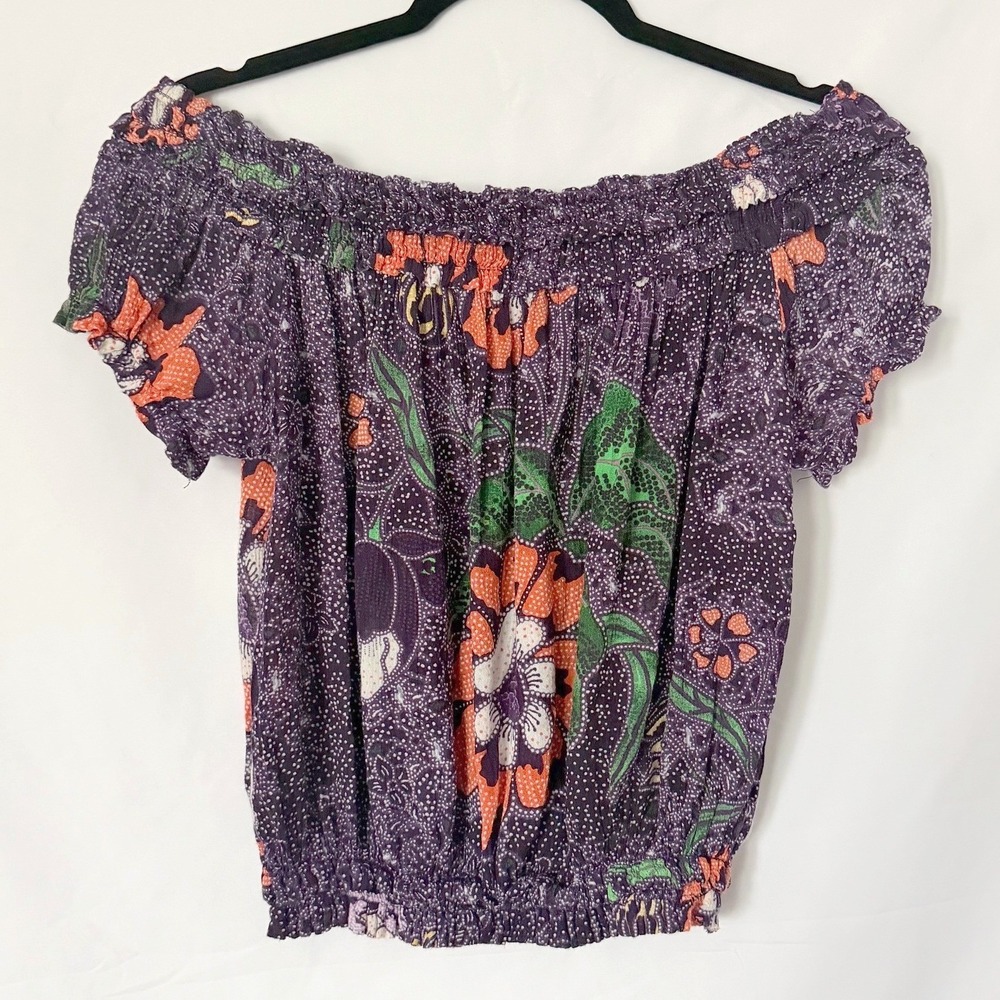 Free People Suki Blouse Women's XS Purple Orange Floral Boho Festival Peasant - Picture 2 of 9